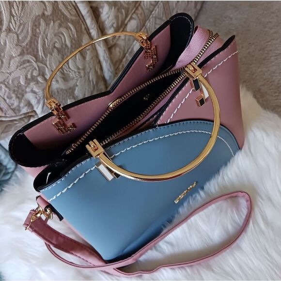 Pink & Blue Leather Shoulder Bag, Crossbody Bag, Handbag, Tote, Purse - Picture 5 of 15